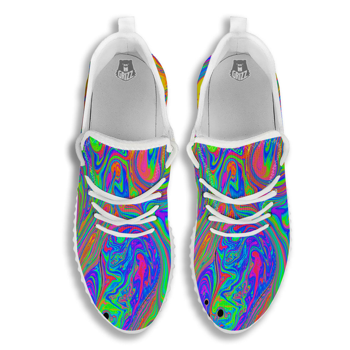 Pink Psychedelic Trippy Neon Green Print White Walking Shoes-grizzshop