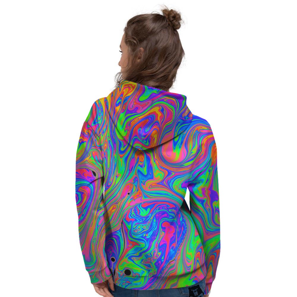 Pink Psychedelic Trippy Neon Green Print Women's Hoodie-grizzshop