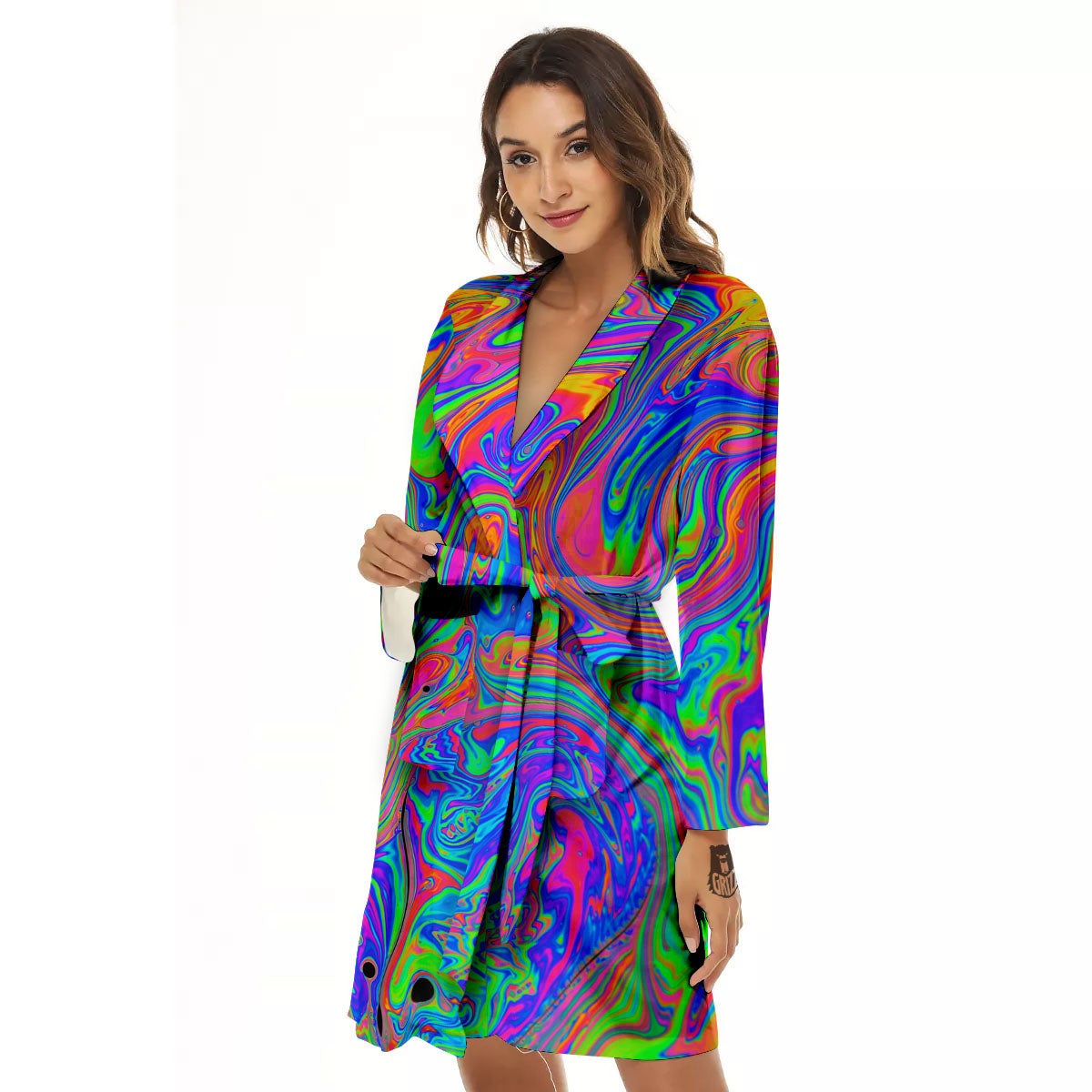 Pink Psychedelic Trippy Neon Green Print Women's Robe-grizzshop