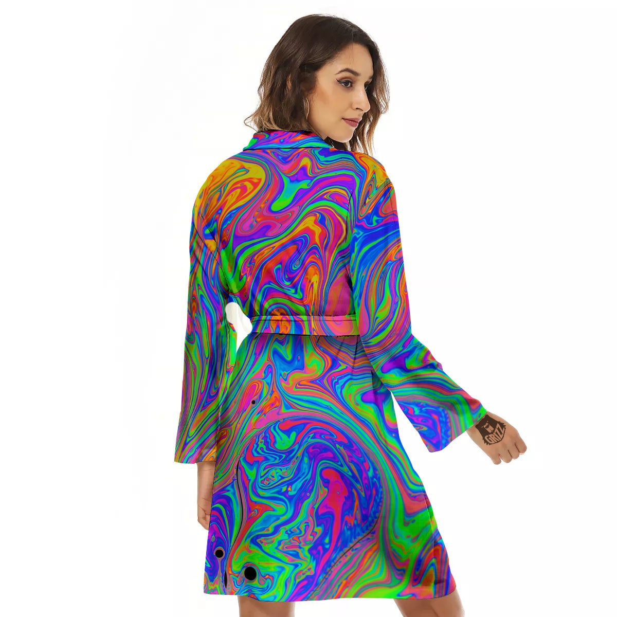 Pink Psychedelic Trippy Neon Green Print Women's Robe-grizzshop