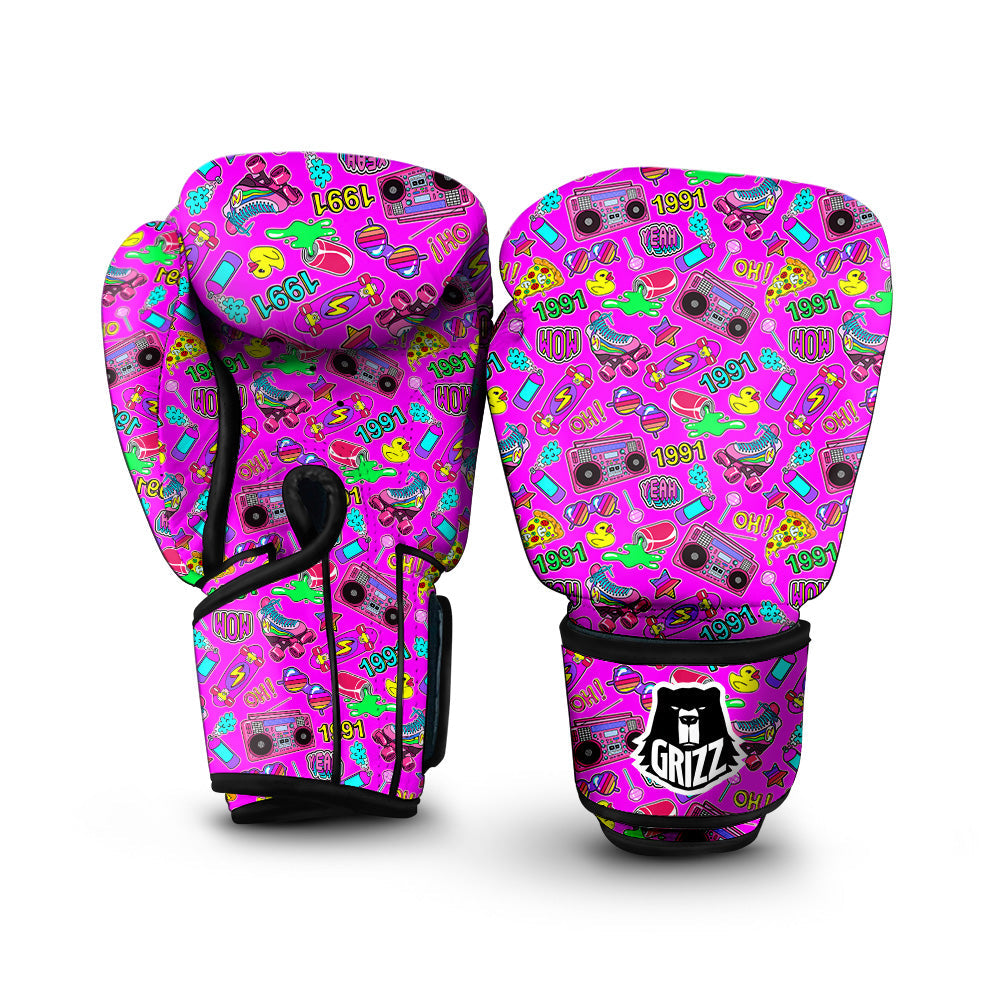 Pink Retro Stickers 90s Print Pattern Boxing Gloves-grizzshop