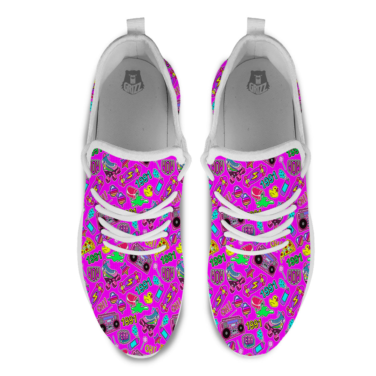 Pink Retro Stickers 90s Print Pattern White Athletic Shoes-grizzshop