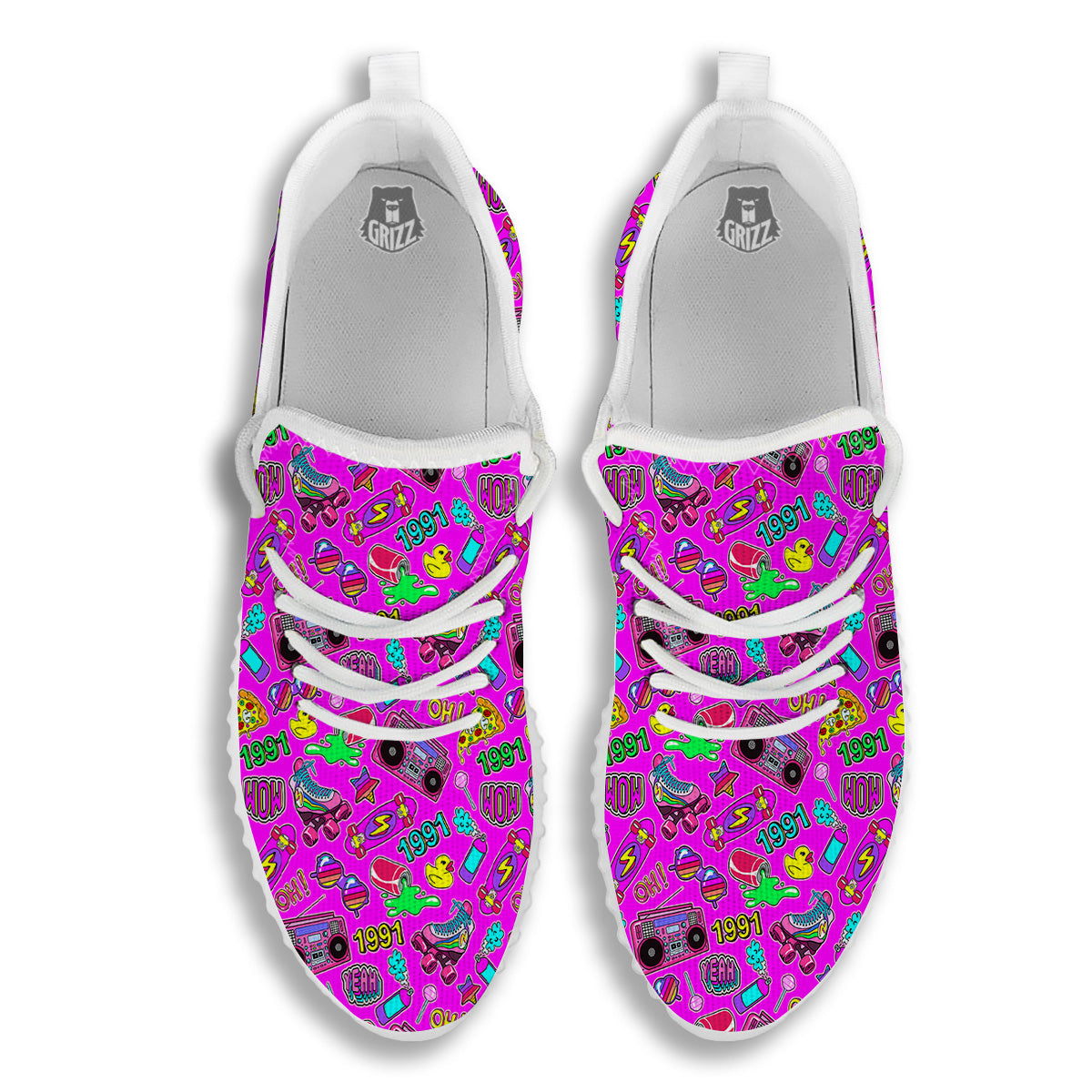 Pink Retro Stickers 90s Print Pattern White Walking Shoes-grizzshop