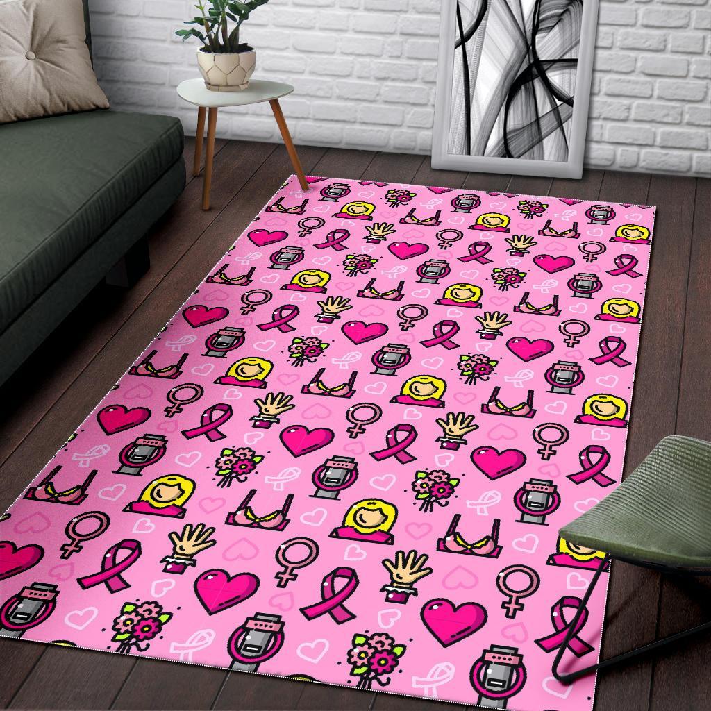 Pink Ribbon Breast Cancer Awareness Print Pattern Floor Mat-grizzshop