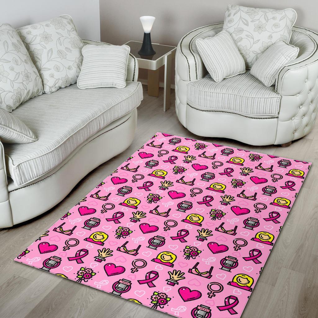 Pink Ribbon Breast Cancer Awareness Print Pattern Floor Mat-grizzshop