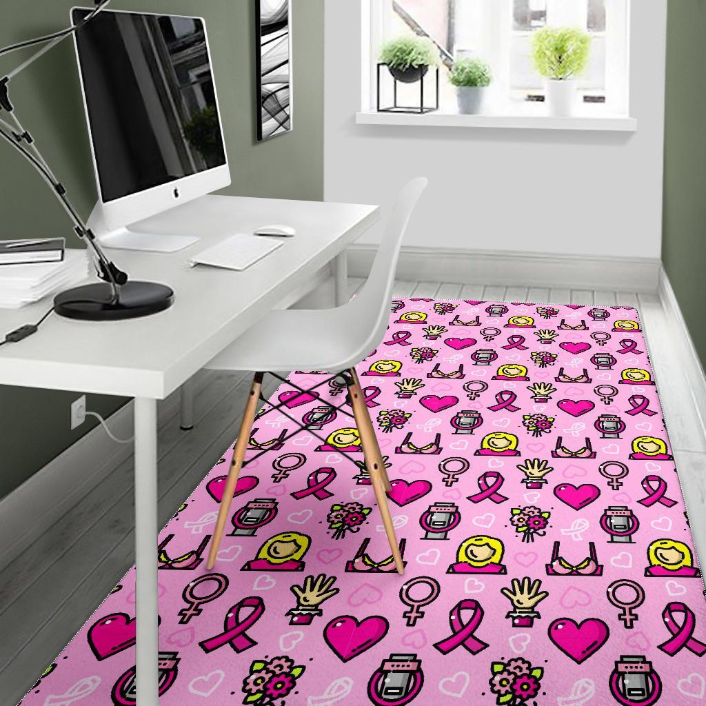 Pink Ribbon Breast Cancer Awareness Print Pattern Floor Mat-grizzshop