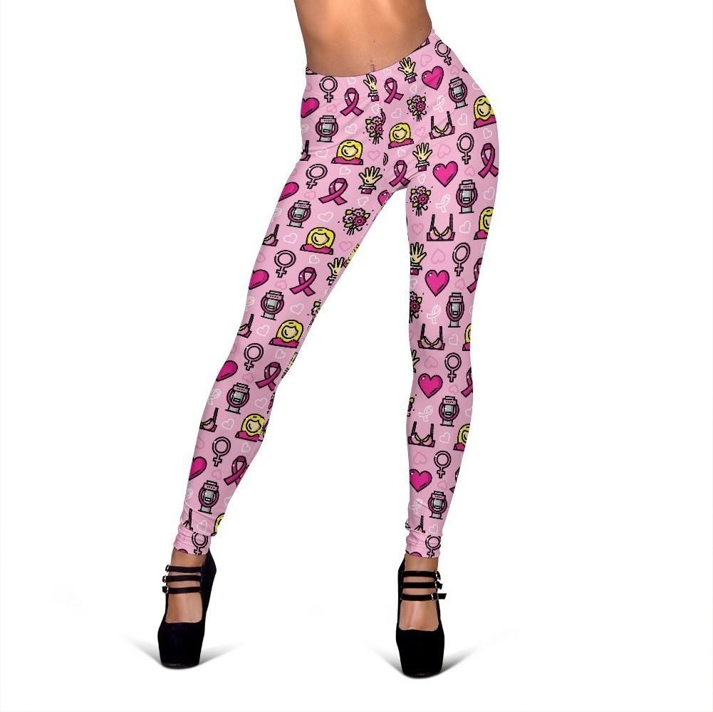 Pink Ribbon Breast Cancer Awareness Print Pattern Women Leggings-grizzshop