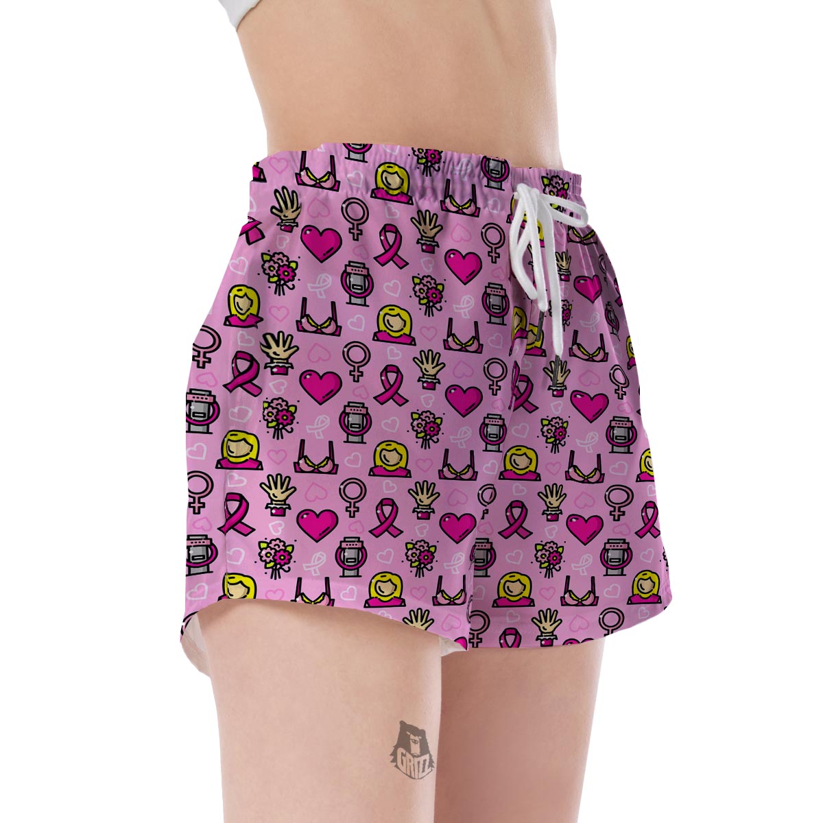 Pink Ribbon Breast Cancer Awareness Print Pattern Women's Shorts-grizzshop
