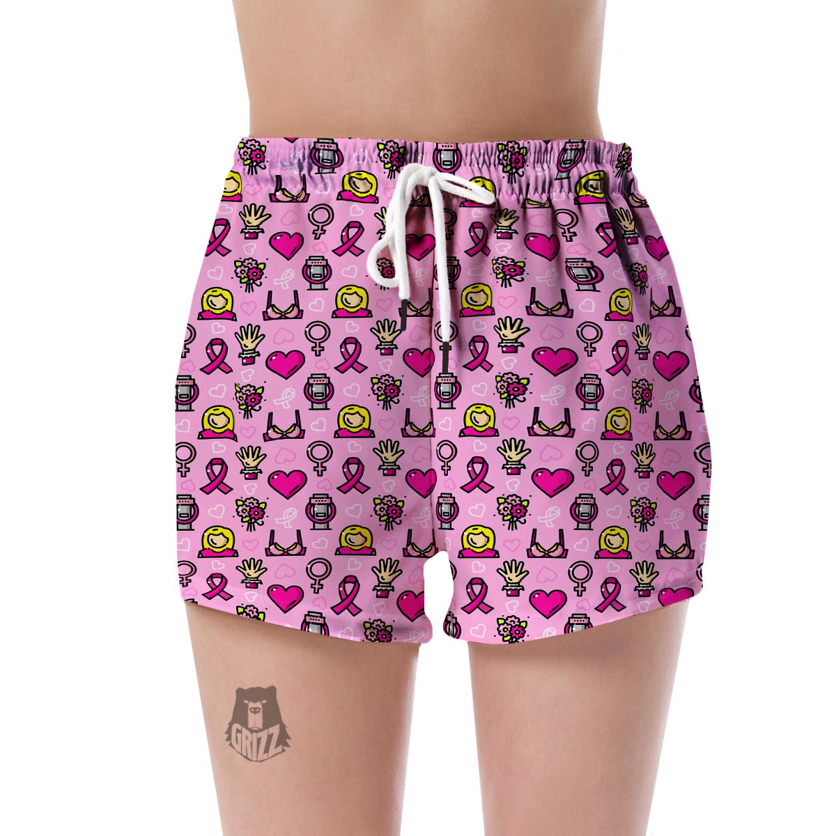 Pink Ribbon Breast Cancer Awareness Print Pattern Women's Shorts-grizzshop