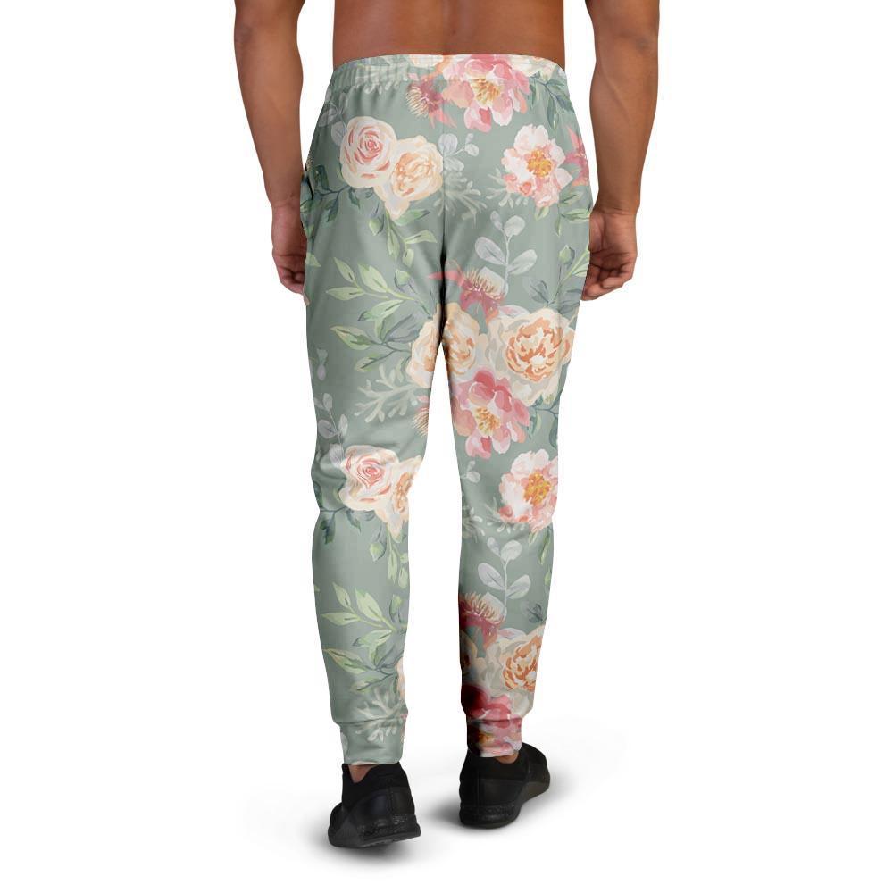 Pink Rose And Peony Floral Men's Joggers-grizzshop