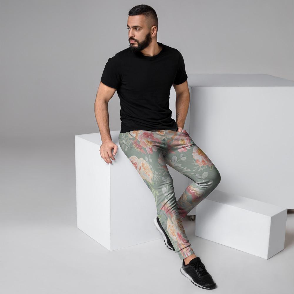Pink Rose And Peony Floral Men's Joggers-grizzshop