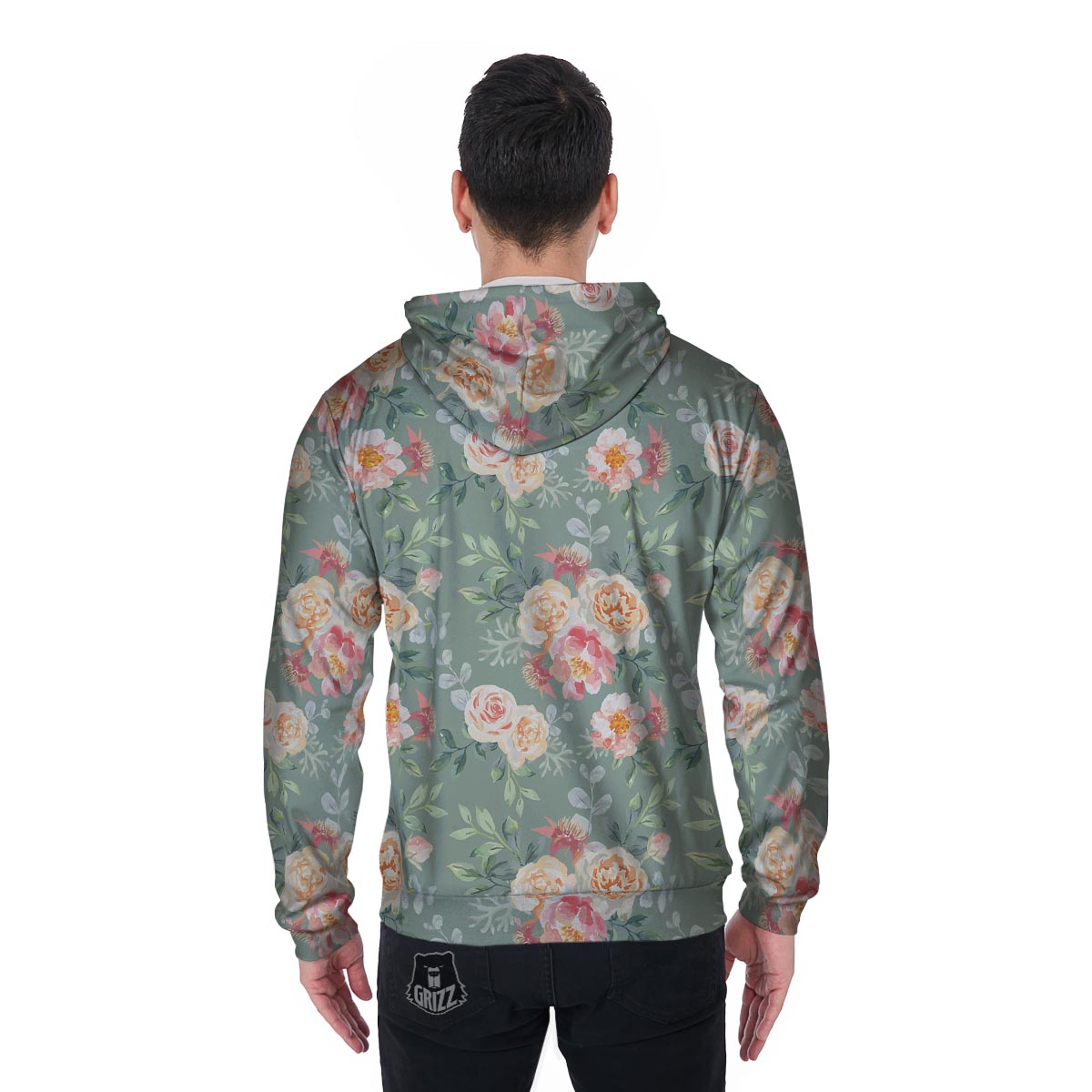 Pink Rose And Peony Floral Men's Zip Up Hoodie-grizzshop