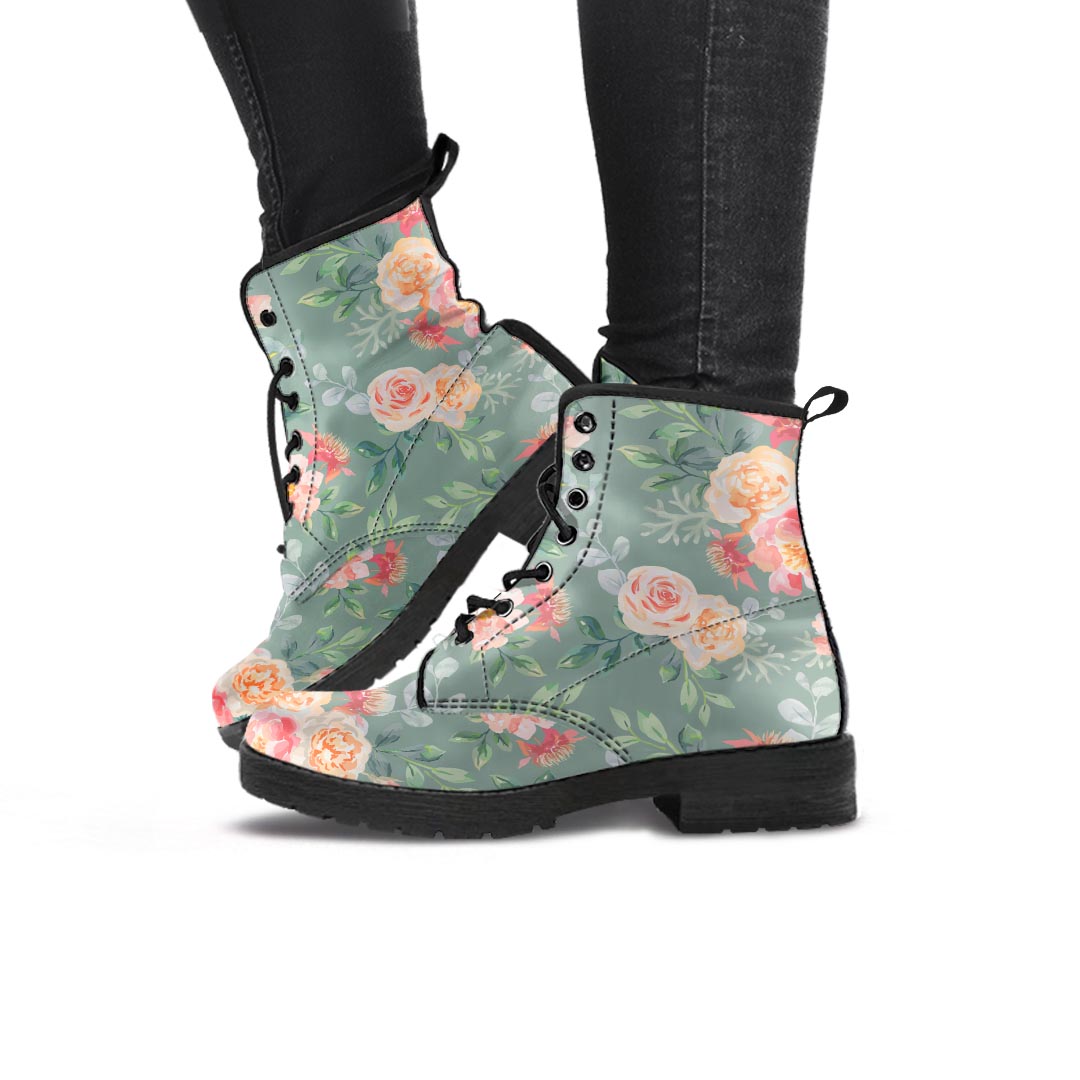 Pink Rose And Peony Floral Women's Boots-grizzshop