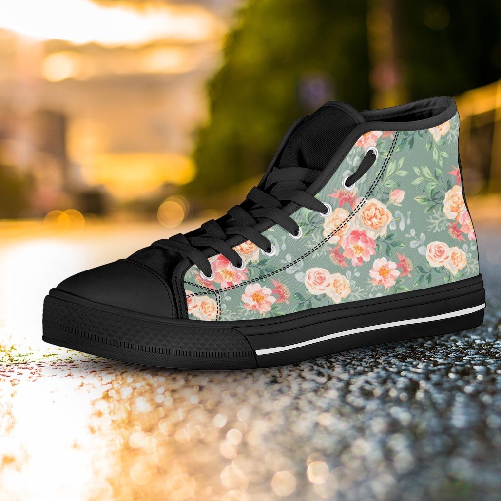 Pink Rose And Peony Floral Women's High Top Shoes-grizzshop