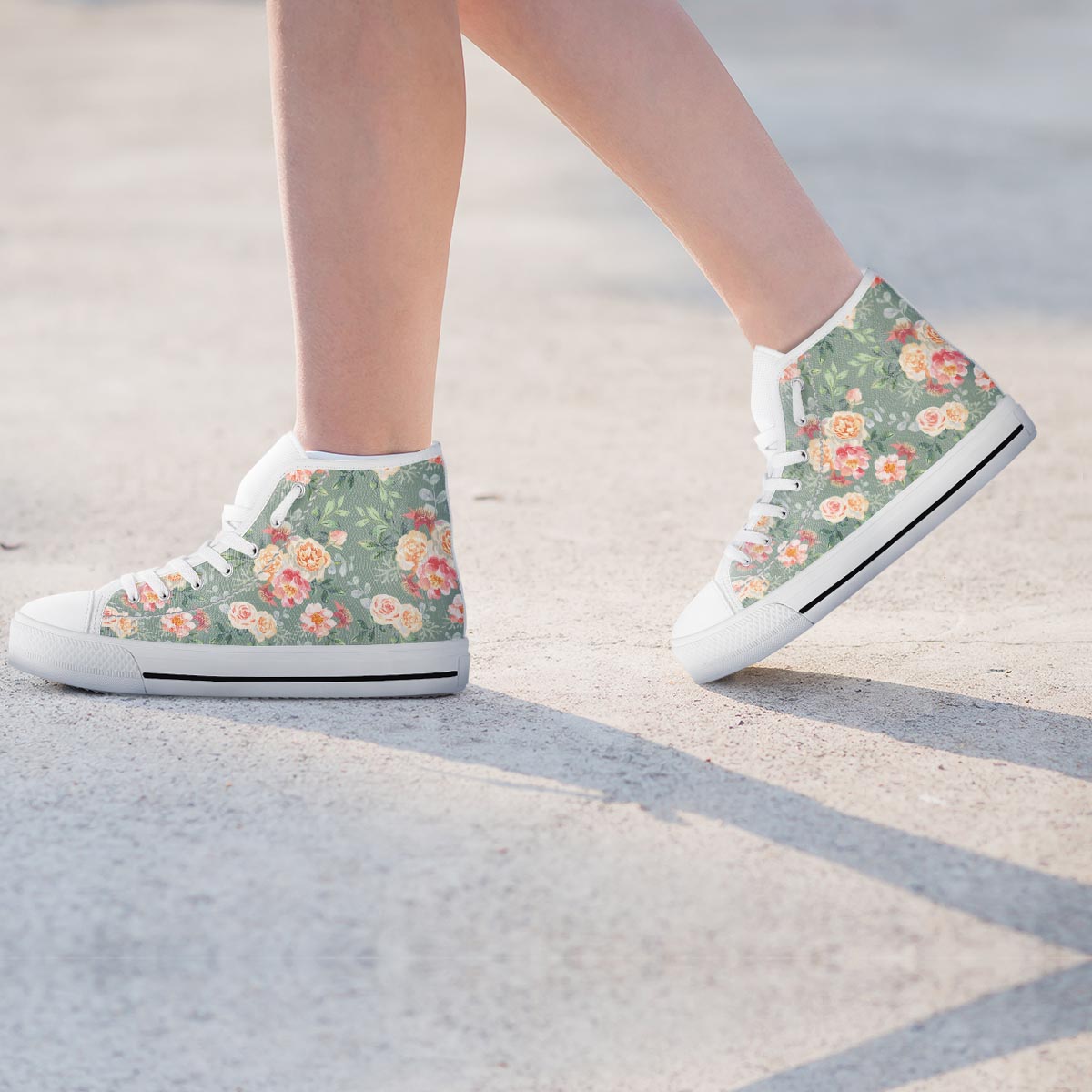 Pink Rose And Peony Floral Women's High Top Shoes-grizzshop