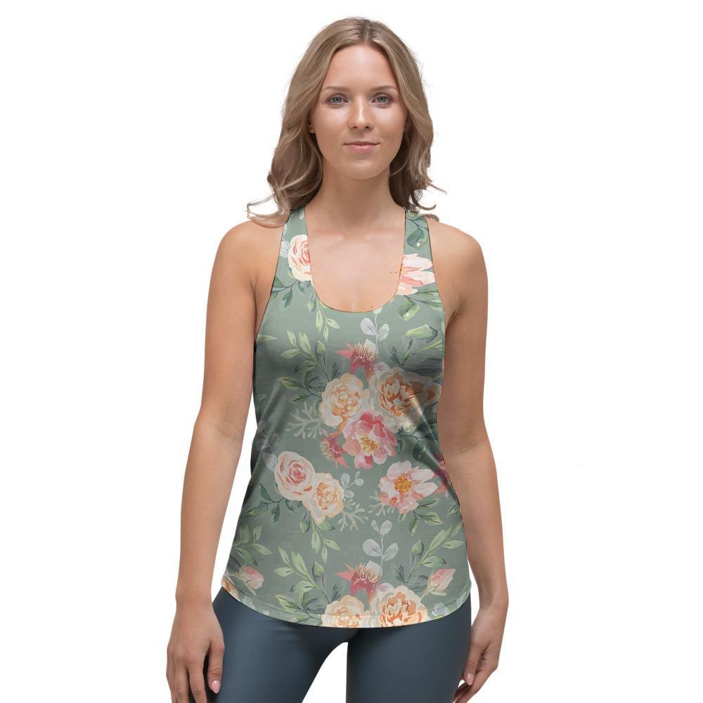 Pink Rose And Peony Floral Women's Racerback Tank Top-grizzshop