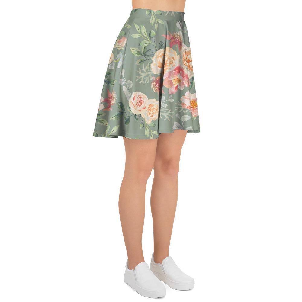 Pink Rose And Peony Floral Women's Skirt-grizzshop