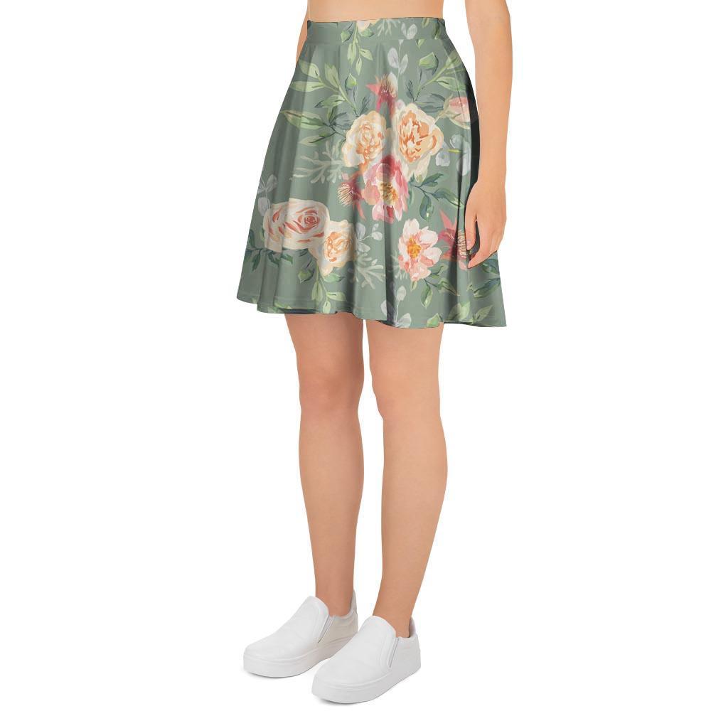 Pink Rose And Peony Floral Women's Skirt-grizzshop
