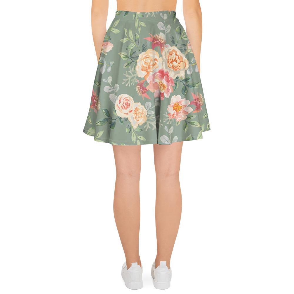 Pink Rose And Peony Floral Women's Skirt-grizzshop