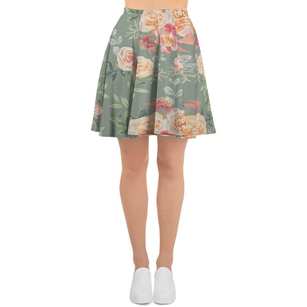 Pink Rose And Peony Floral Women's Skirt-grizzshop