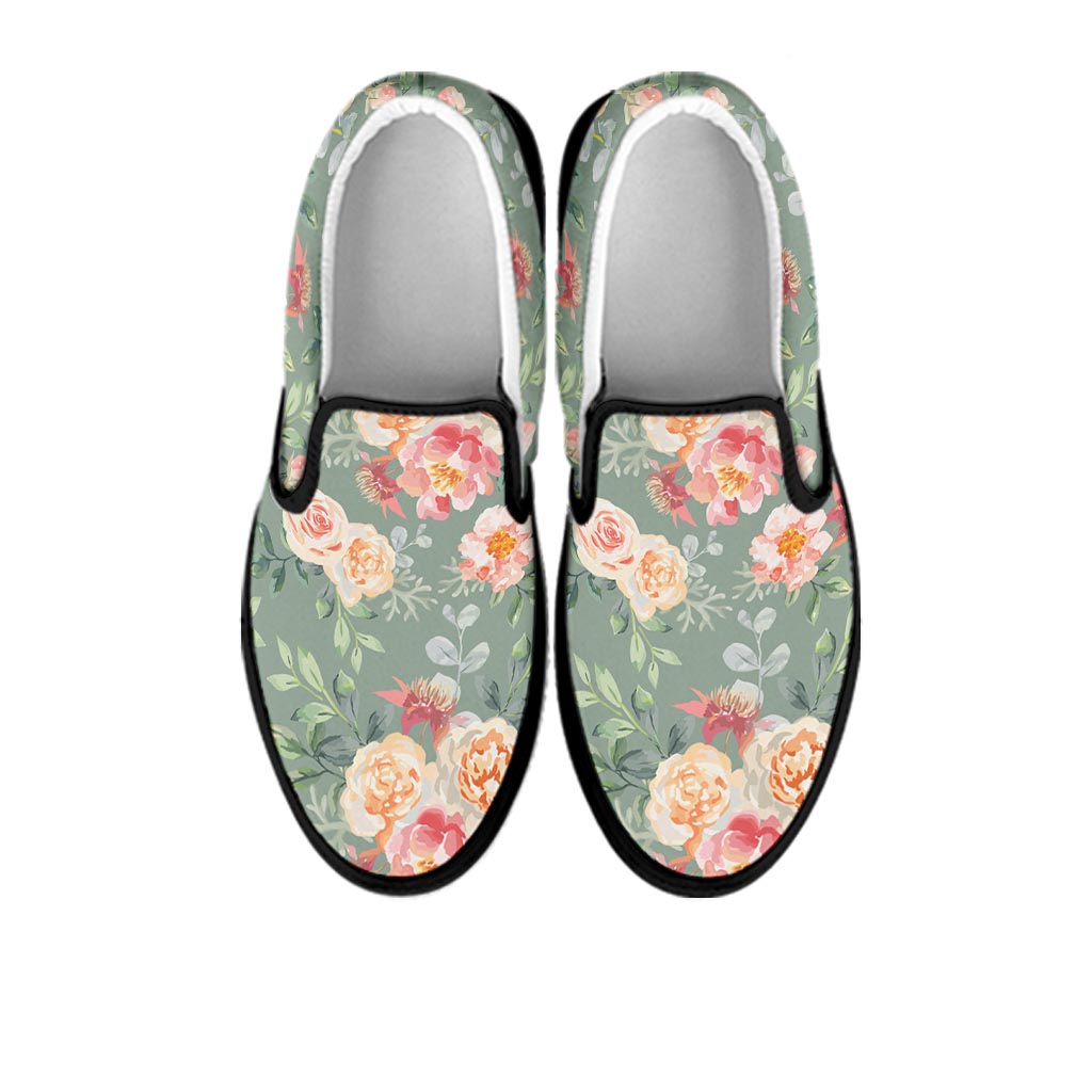 Pink Rose And Peony Floral Women's Slip On Sneakers-grizzshop