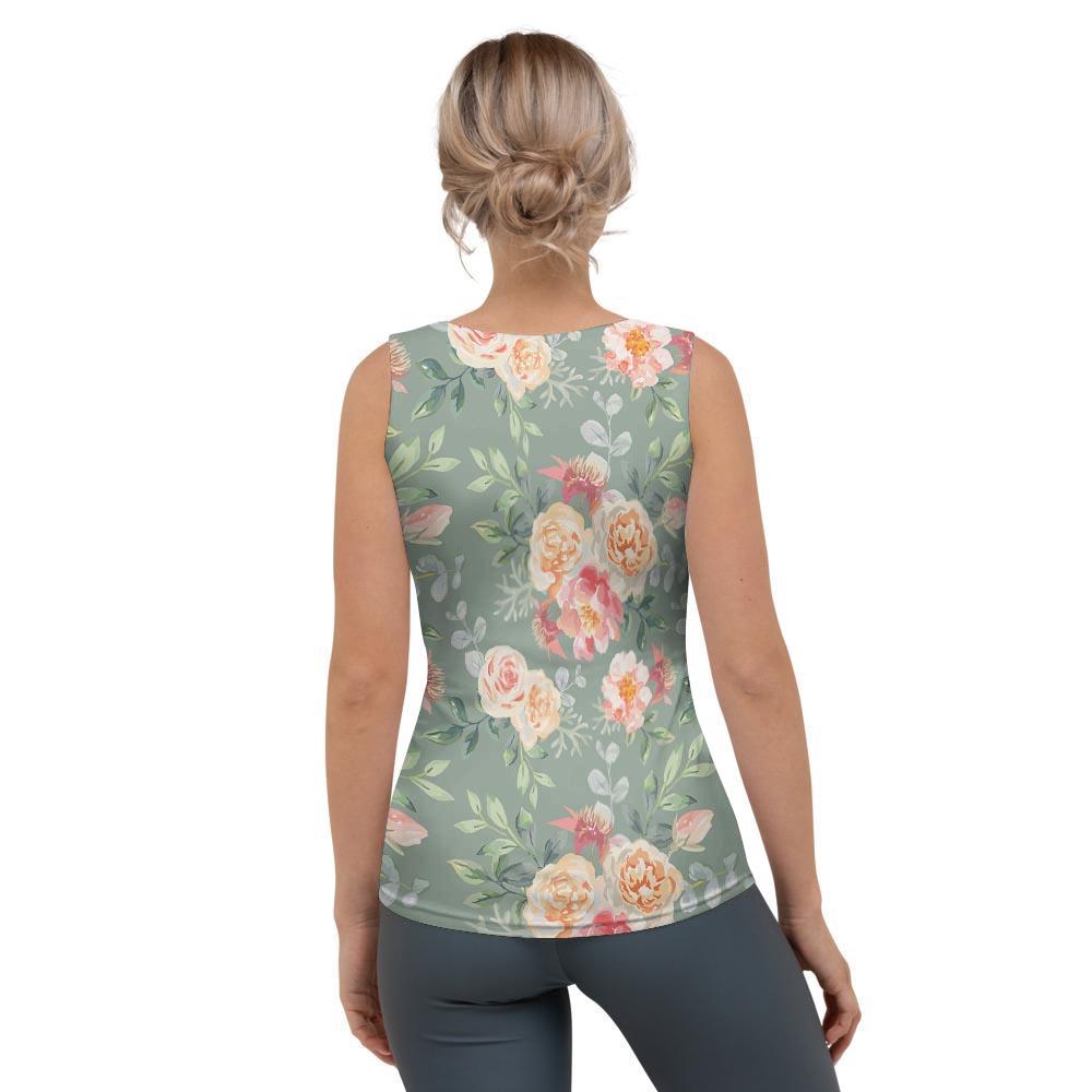 Pink Rose And Peony Floral Women's Tank Top-grizzshop