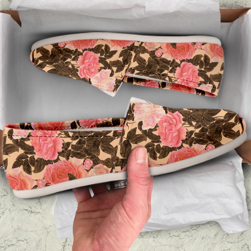 Pink Rose Floral Canvas Shoes-grizzshop
