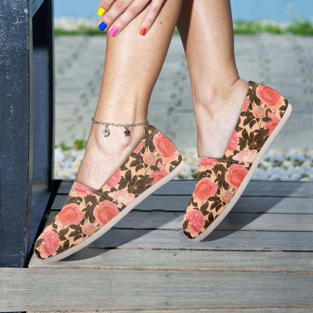 Pink Rose Floral Canvas Shoes-grizzshop