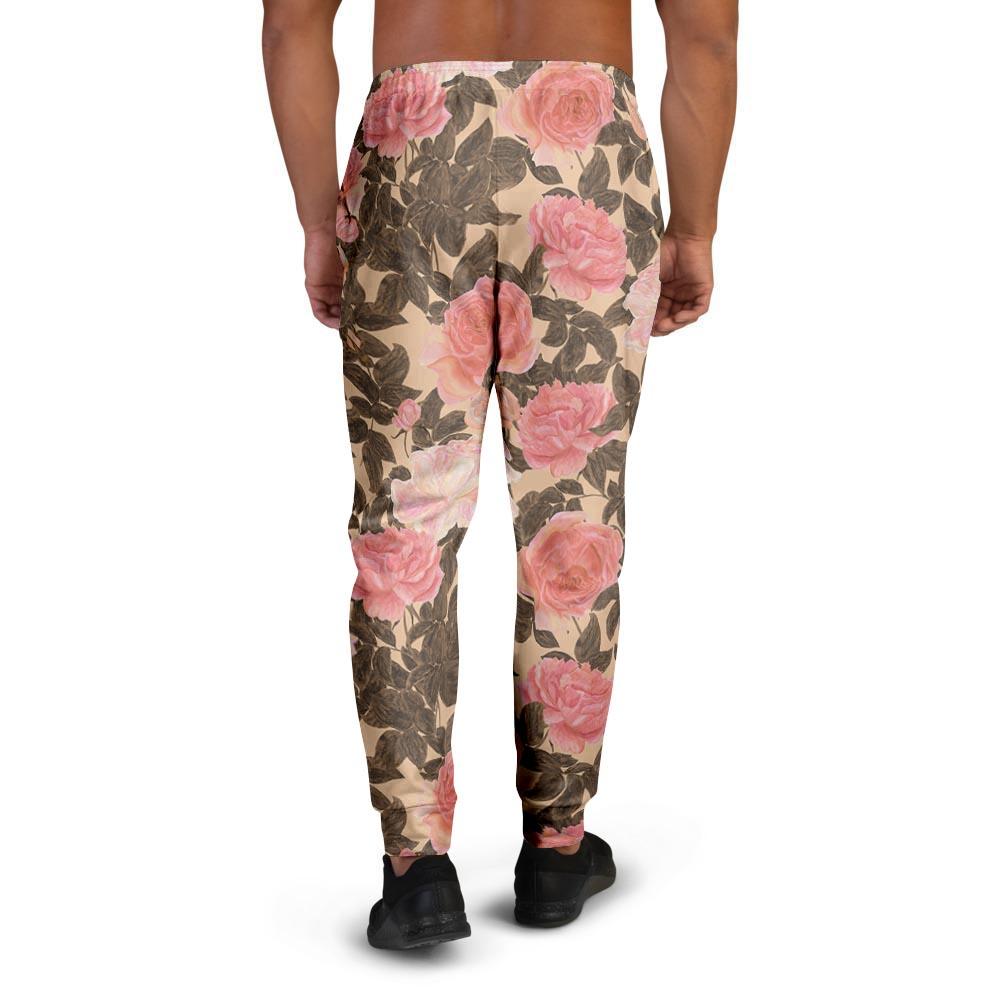 Pink Rose Floral Men's Joggers-grizzshop