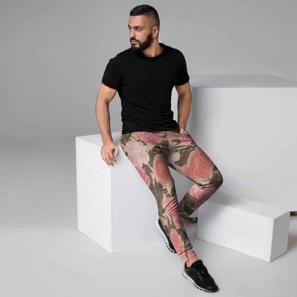 Pink Rose Floral Men's Joggers-grizzshop