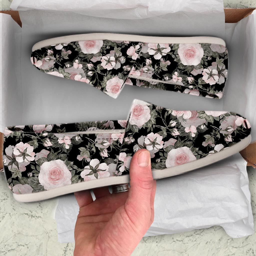 Pink Rose Floral Pattern Print Canvas Shoes-grizzshop