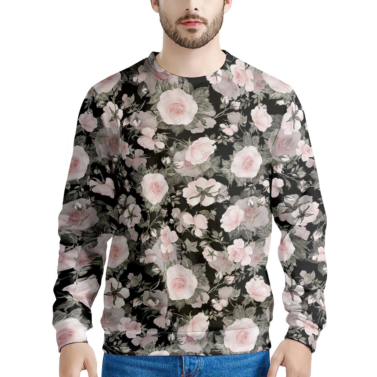 Pink Rose Floral Pattern Print Men's Sweatshirt-grizzshop