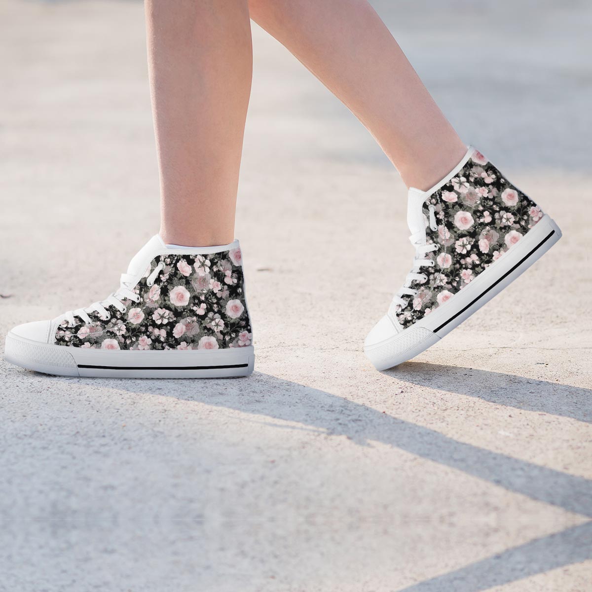 Pink Rose Floral Pattern Print Women's High Top Shoes-grizzshop