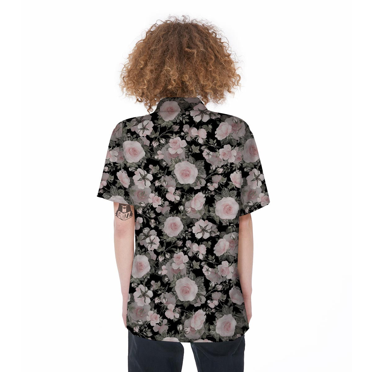 Pink Rose Floral Pattern Print Women's Short Sleeve Shirts-grizzshop