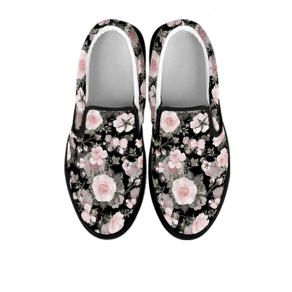Pink Rose Floral Pattern Print Women's Slip On Sneakers-grizzshop