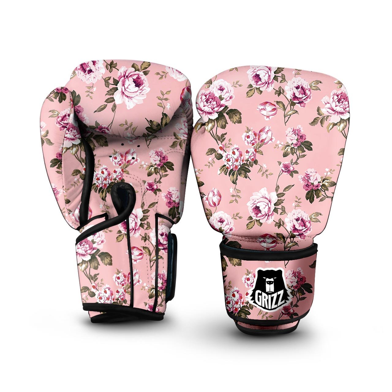 Pink Rose Floral Print Boxing Gloves-grizzshop