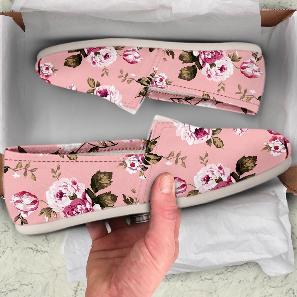 Pink Rose Floral Print Canvas Shoes-grizzshop