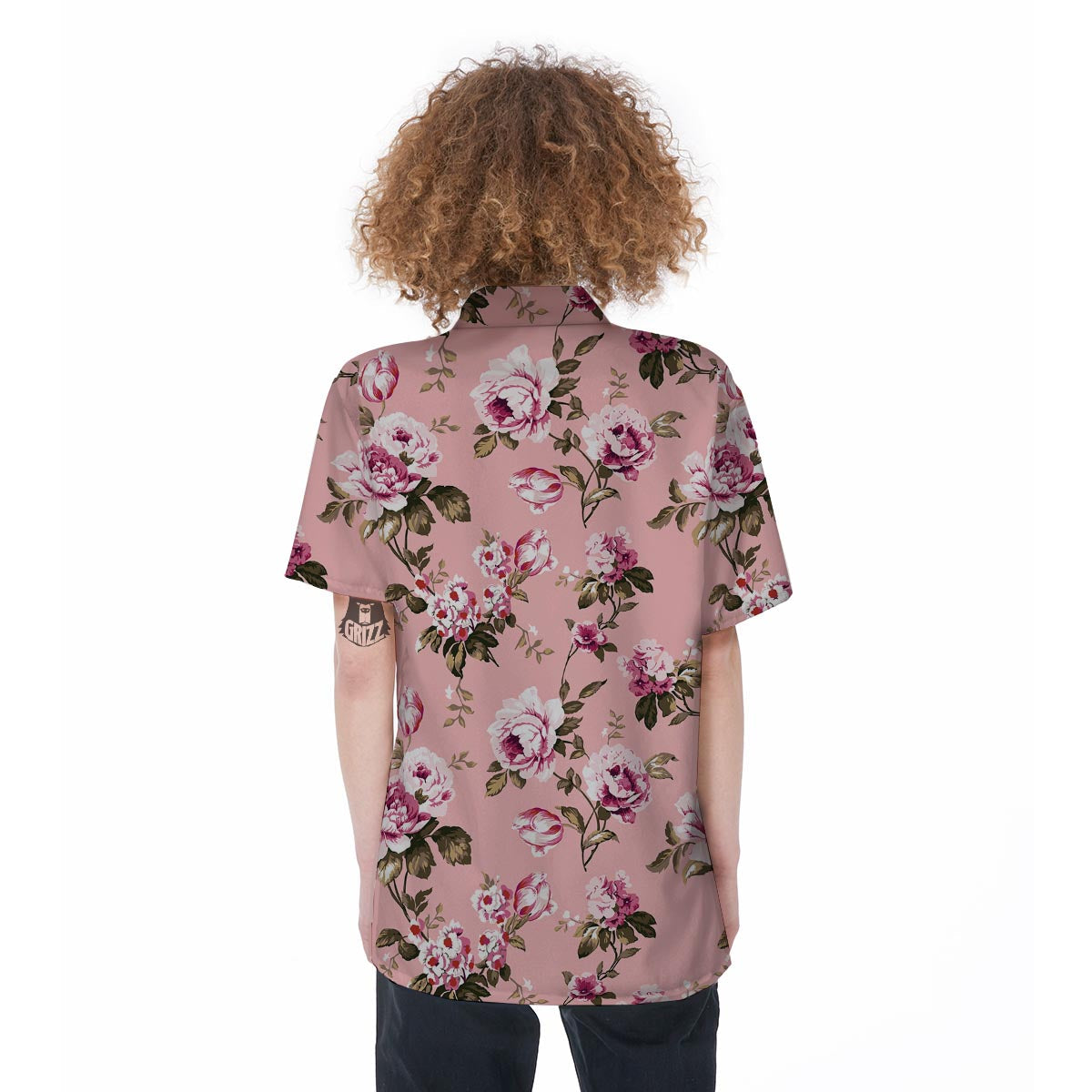 Pink Rose Floral Print Women's Short Sleeve Shirts-grizzshop