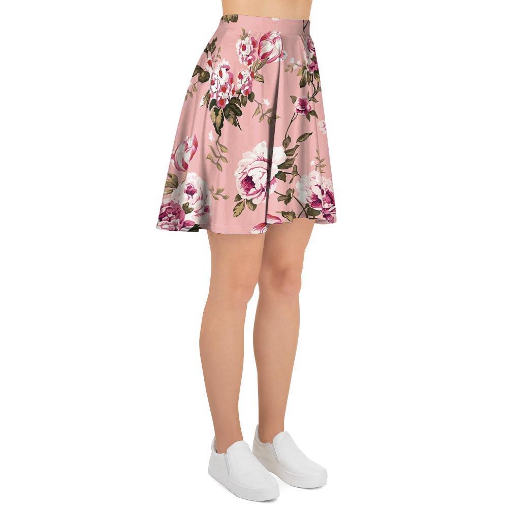 Pink Rose Floral Print Women's Skirt-grizzshop