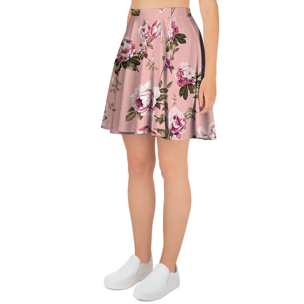 Pink Rose Floral Print Women's Skirt-grizzshop