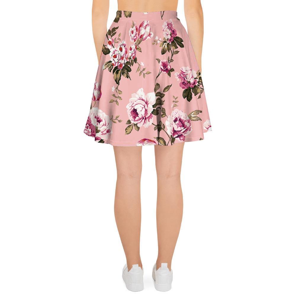 Pink Rose Floral Print Women's Skirt-grizzshop