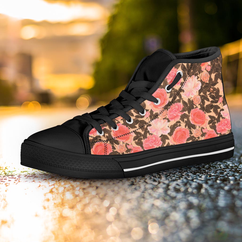Pink Rose Floral Women's High Top Shoes-grizzshop