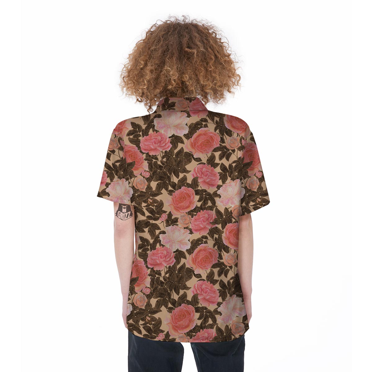 Pink Rose Floral Women's Short Sleeve Shirts-grizzshop
