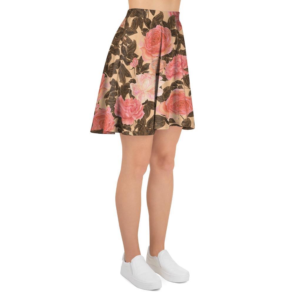 Pink Rose Floral Women's Skirt-grizzshop