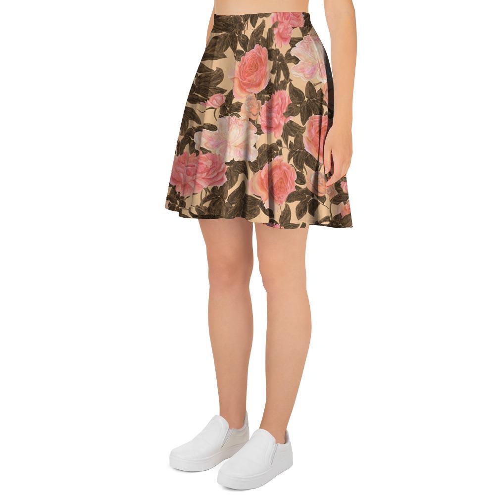Pink Rose Floral Women's Skirt-grizzshop