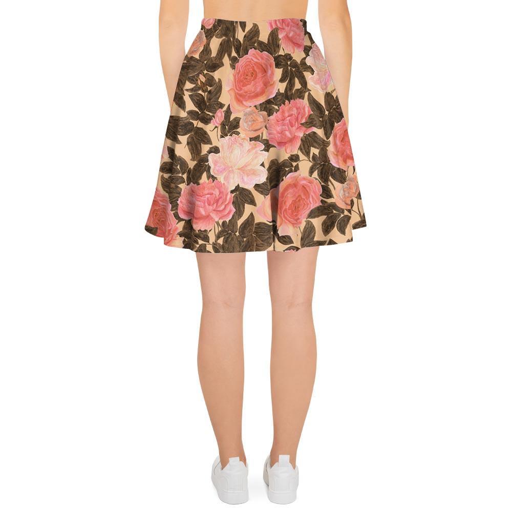Pink Rose Floral Women's Skirt-grizzshop