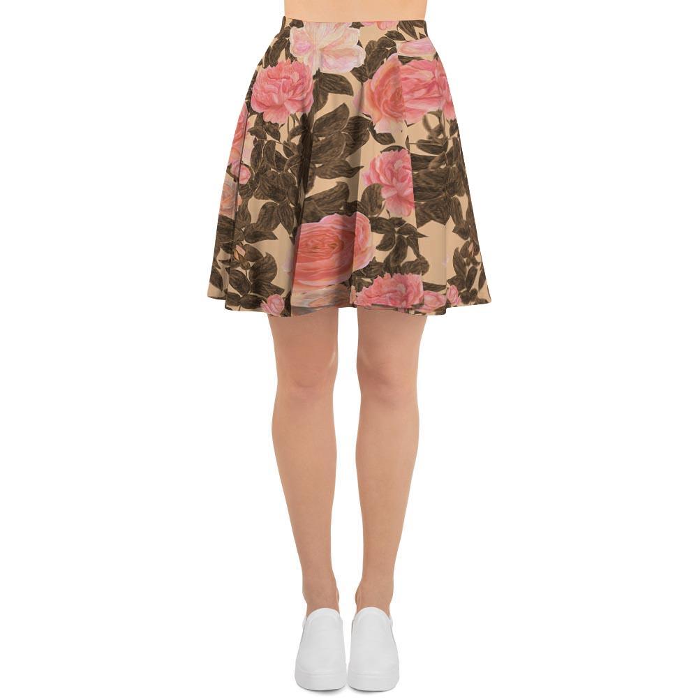 Pink Rose Floral Women's Skirt-grizzshop