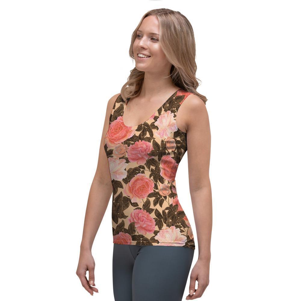 Pink Rose Floral Women's Tank Top-grizzshop