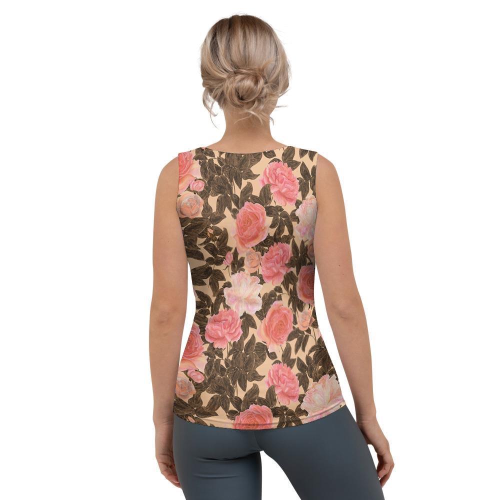 Pink Rose Floral Women's Tank Top-grizzshop