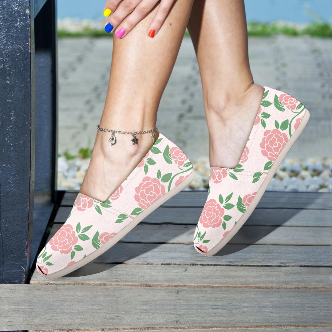 Pink Rose Flower Canvas Shoes-grizzshop